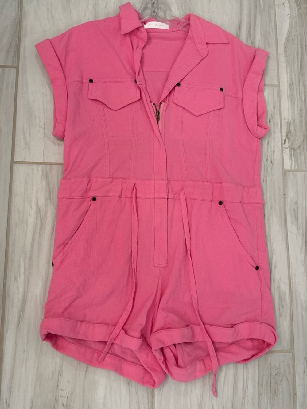 Ces Femme Hot Pink Short Sleeve Cotton Romper
